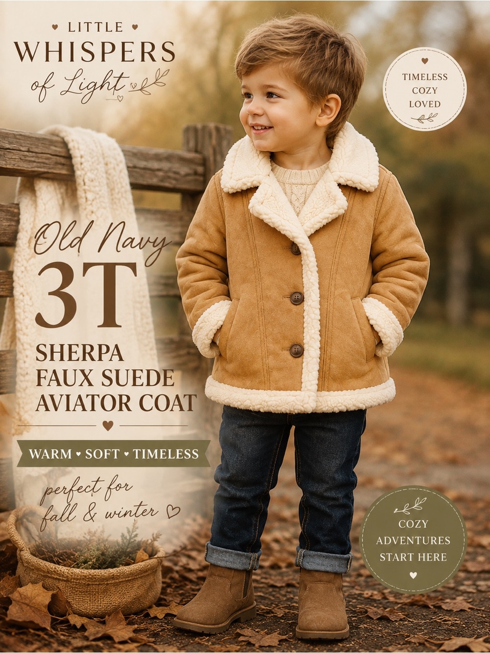 Old Navy Boys/Girls 3T Sherpa Faux Suede Aviator Coat | Camel